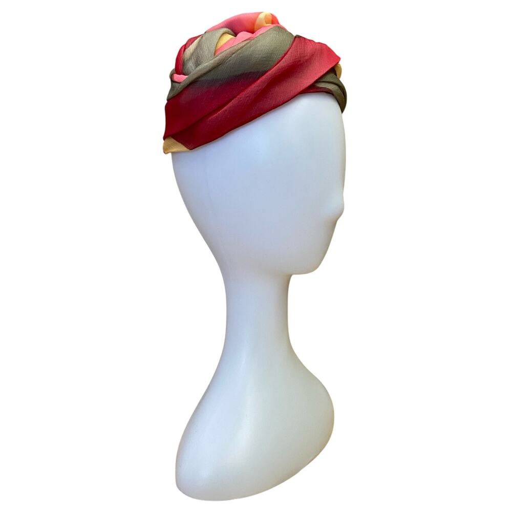 1960s Vintage Saks Fifth Avenue Silk Pillbox Hat Multicolor Bow Detail